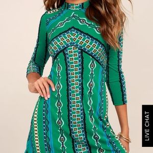 STELLA GREEN PRINT LONG SLEEVE MINI DRESS